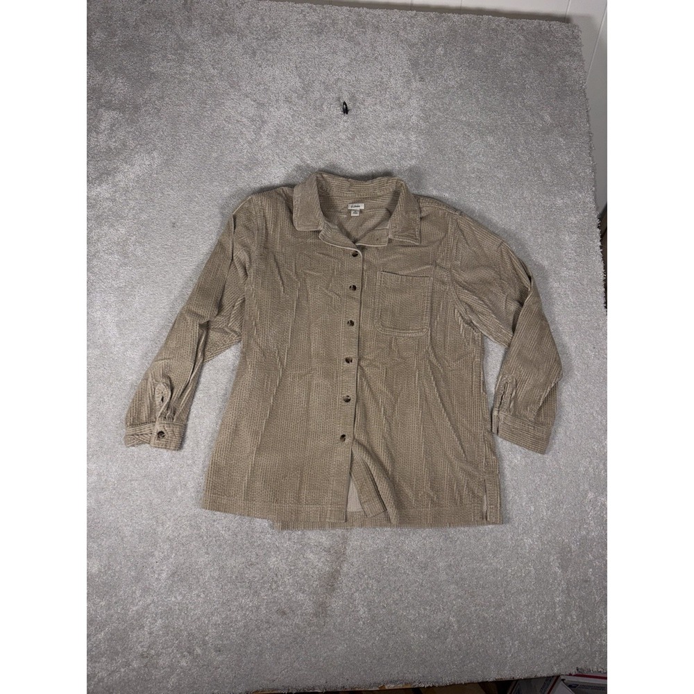 LL Bean Shirt Womens Large Tan Comfort Corduroy‎ Relaxed Button Up Long Sleeve